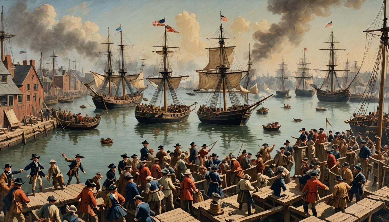 Boston Tea Party: Oil Painting of Colonial Protest