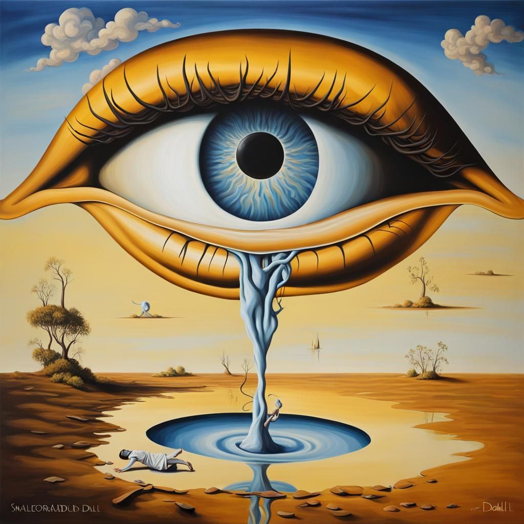 Surreal Melting Clock on Canvas, Salvador Dali Style