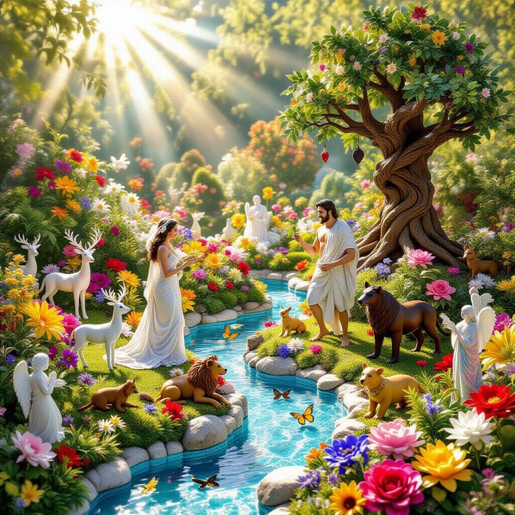 Ceramic Glass Garden Paradise with Mythical Creatures