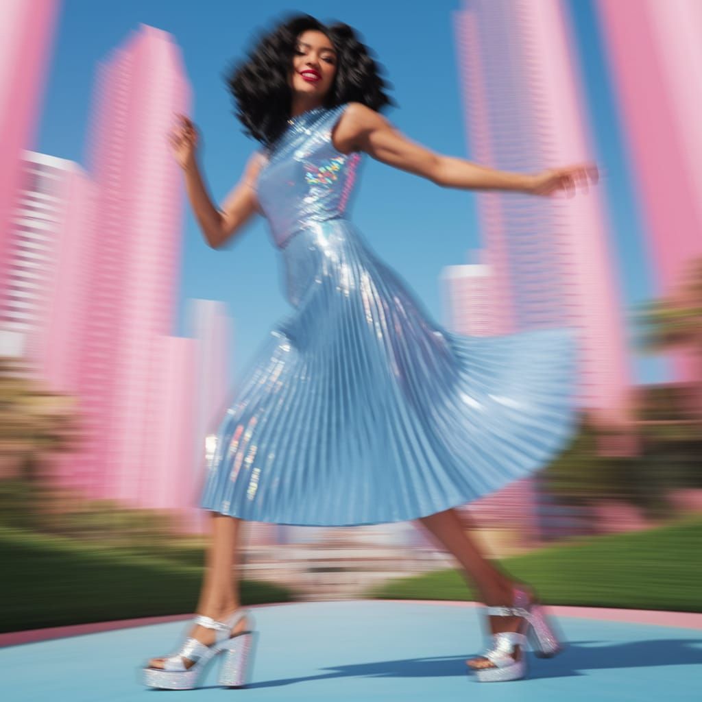 80s Flapper Dress Woman in Memphis Design Garden