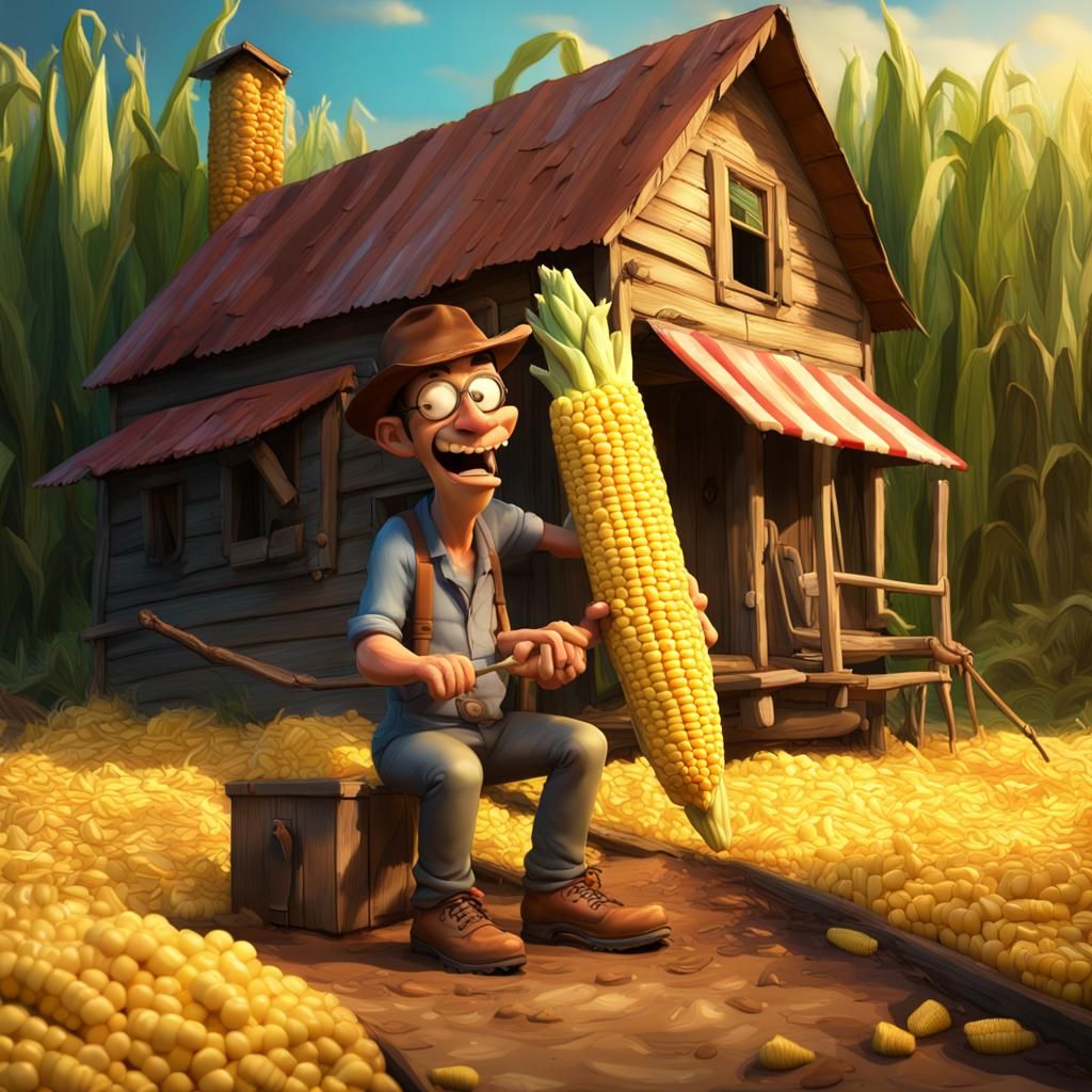 Humorous Hillbilly Eating Corn: 3D Digital Art