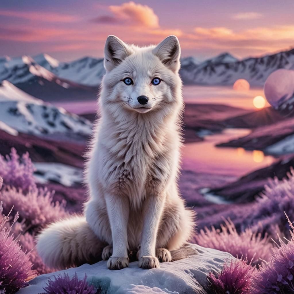 Arctic Fox with Sunset in Gradient Fur