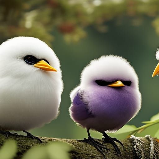 Adorable Chibi Birds Chase Butterflies in Sunny Meadow