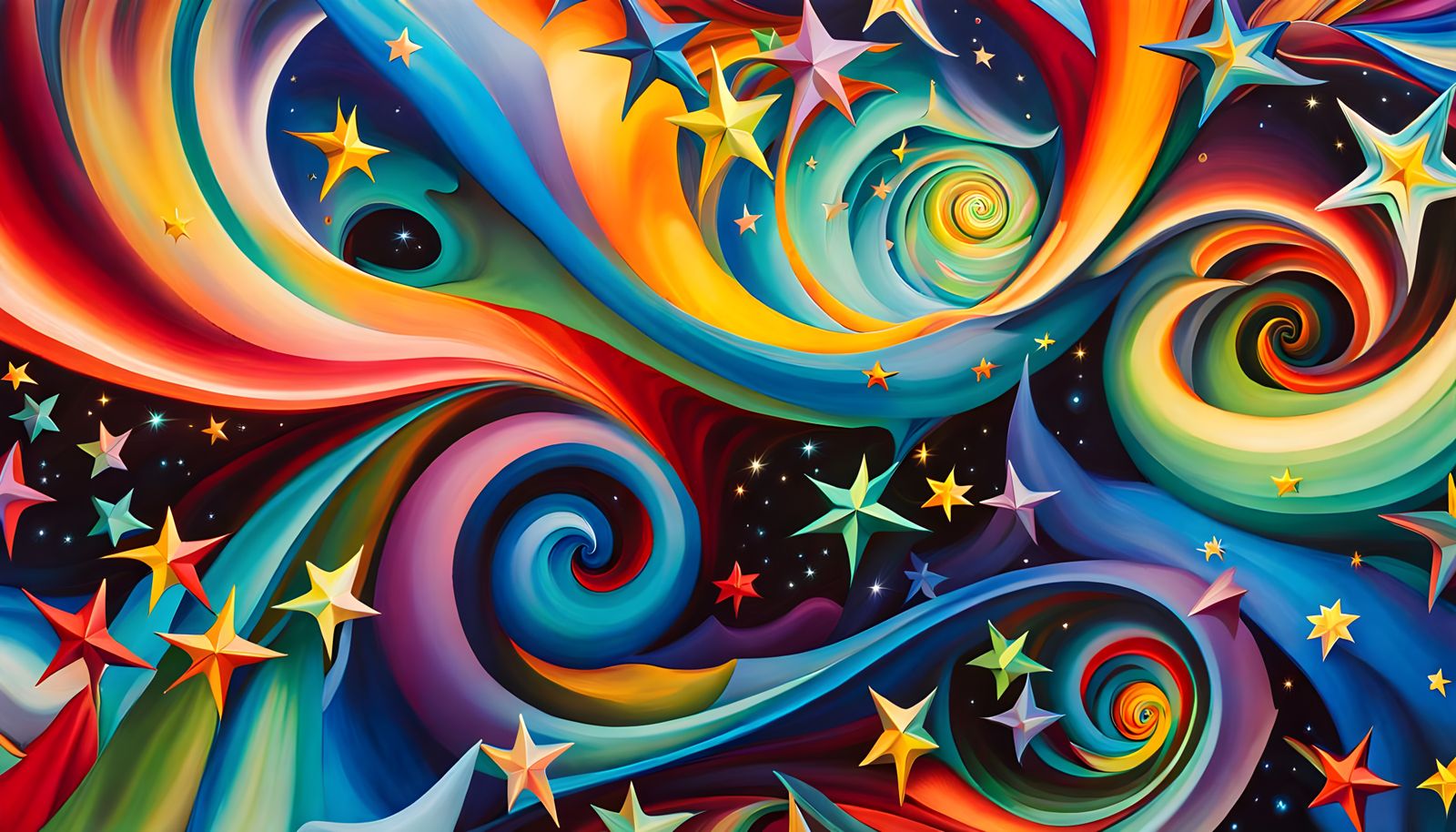 Iridescent Stars in Abstract Impasto Starscape