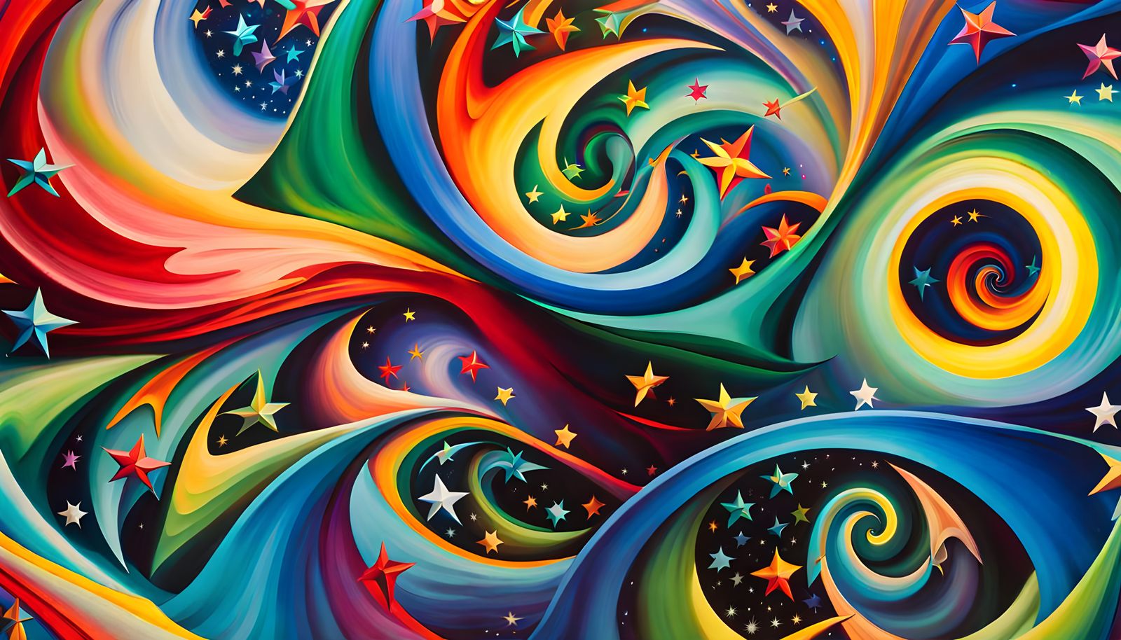 Iridescent Stars in Vast Magnetic Vortex, as Impasto Paintin...