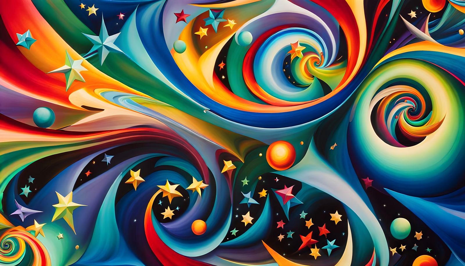 Iridescent Stars in Swirling Magnetic Vortex: Impasto Painti...