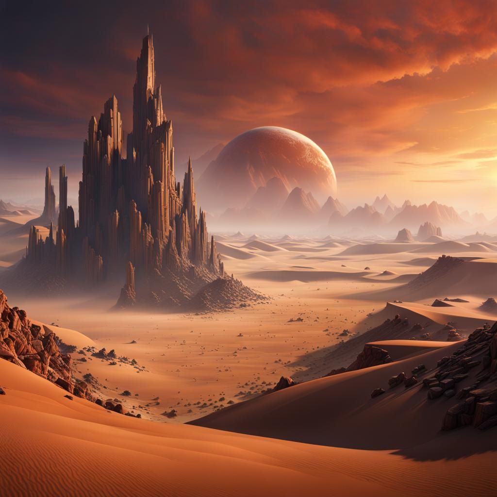 Wasteland Vista with Floating Islands: Fantasy Concept Art