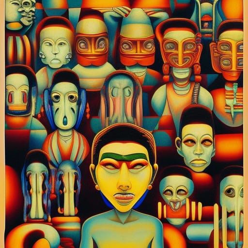 Surreal Cyberpunk Iconography with Ritualistic Masks