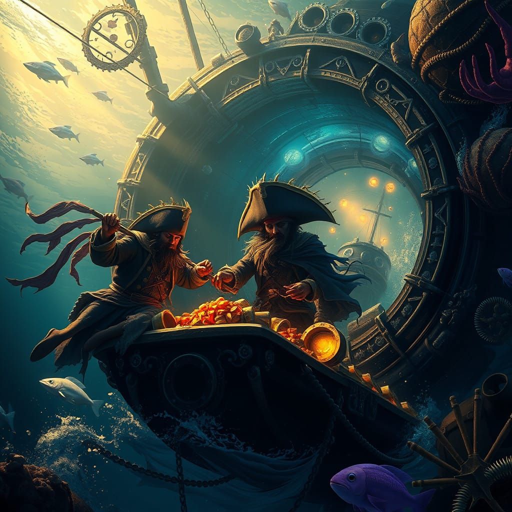 Mystical Submersible Ship Plundered by Tattered Pirates in W...