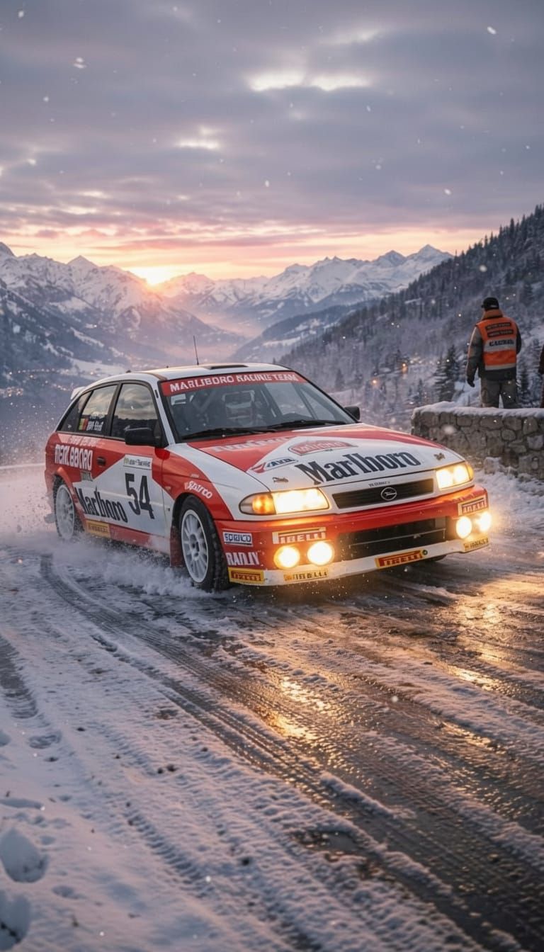 Opel Astra F Rally Car Drifting in Snow
