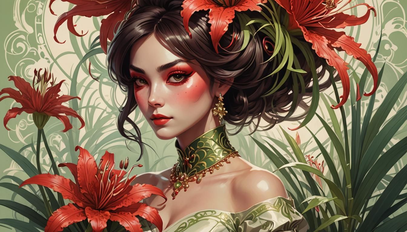 Woman with Red Mask and Spider Lily
