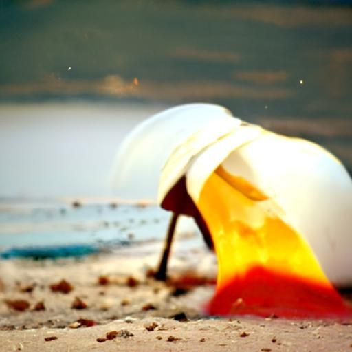 Sunset Beach Scene with Girl and Umbrella