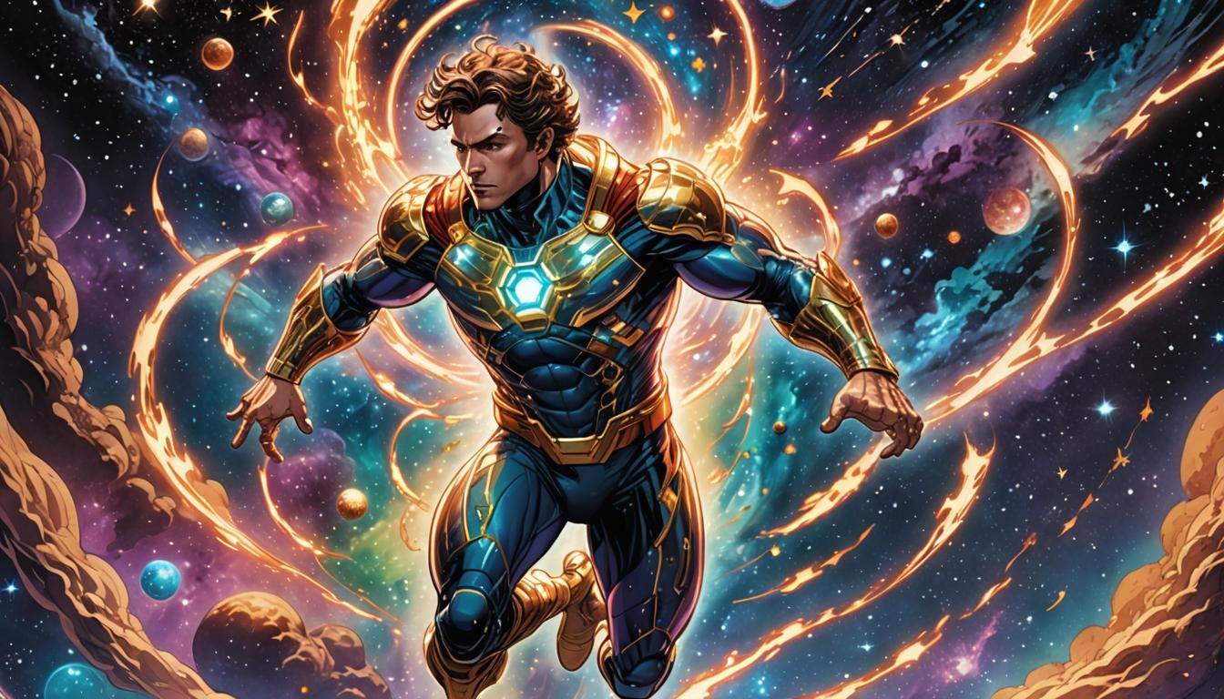 Astral Body in Space: Dynamic Comic Book Art