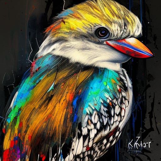 Colorful Ink Splash Kookaburra Portrait in 3D