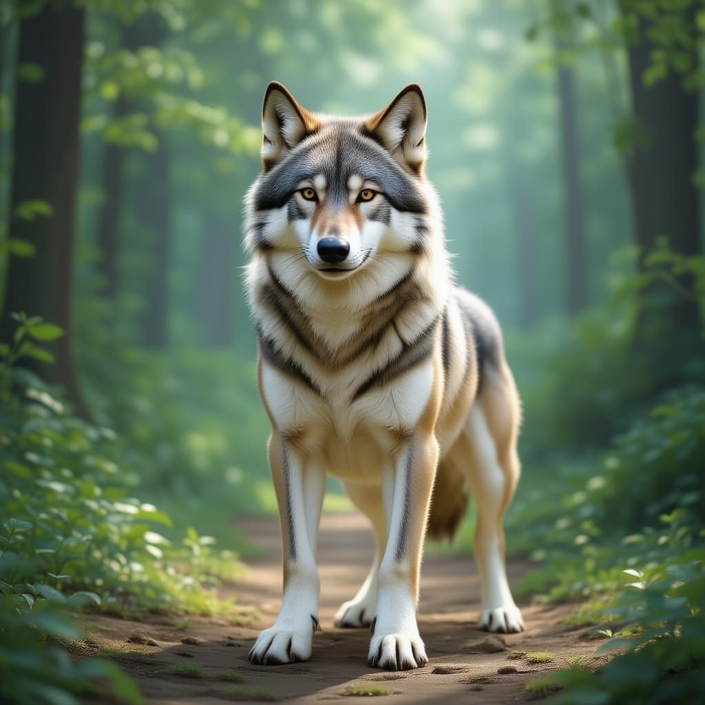 Forest Fairy Petting a Grey Wolf