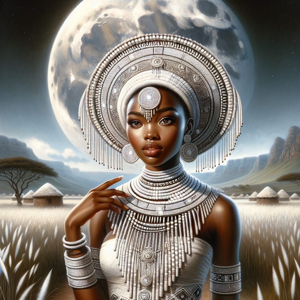 Zulu Moon Goddess in Alpine Village Illustration