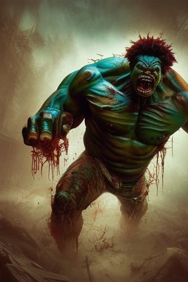 Mutated Hulk Zombie Portrait in Cinematic Realism