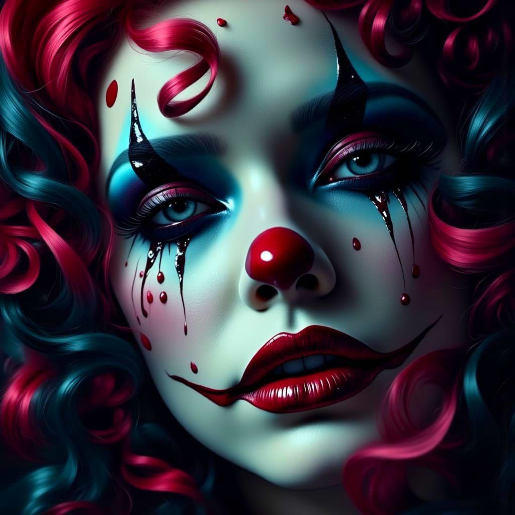 Sombre Beauty in Glamorous Clown Makeup
