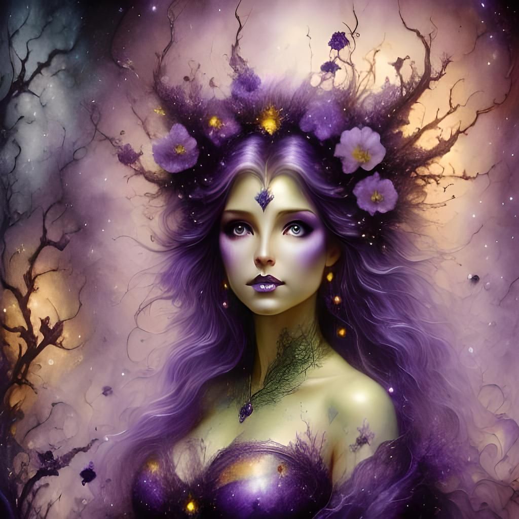 Bioluminescent Fairy in Violet Fantasy Landscape