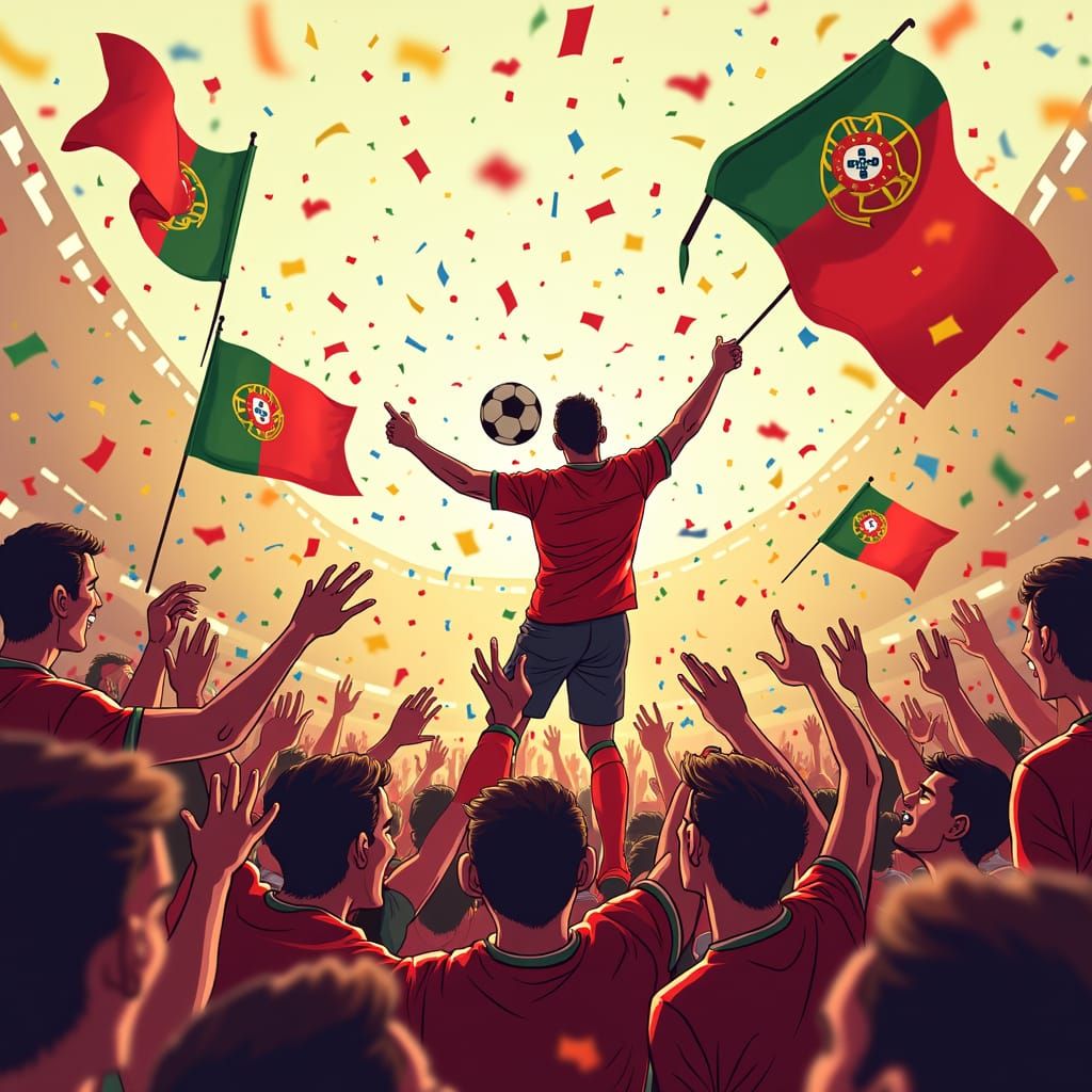 Portugal Victory Celebration in Vibrant Digital Art Style