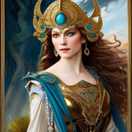 Alluring Norse Goddess Freyja: Hyper-Detailed Digital Painti...
