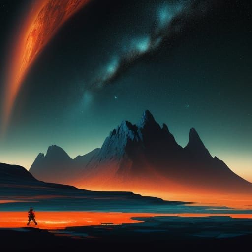 Martian Starry Night with Moons in Vibrant Style