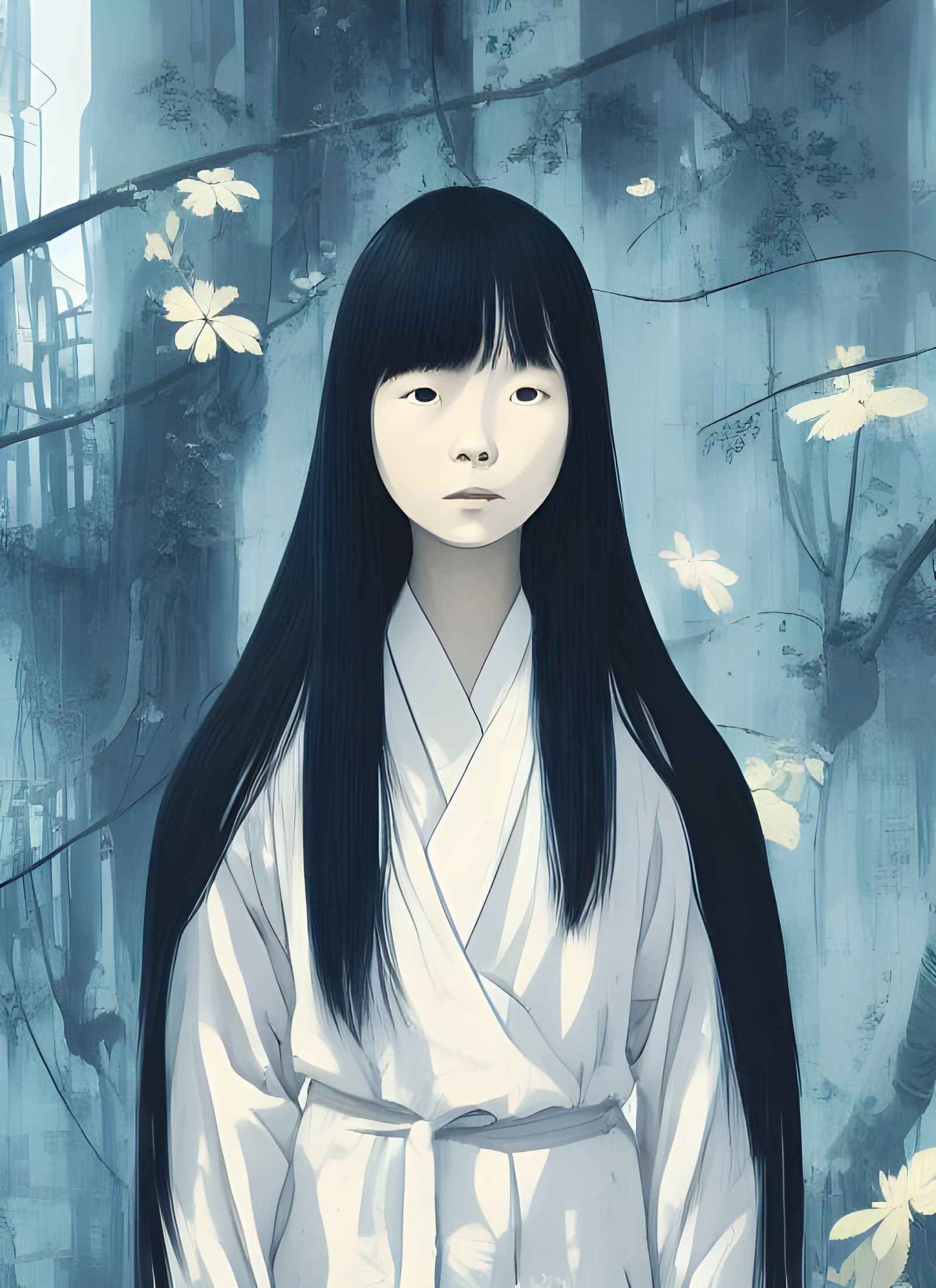Intricate Portrait of Sadako Yamamura in Digital Art