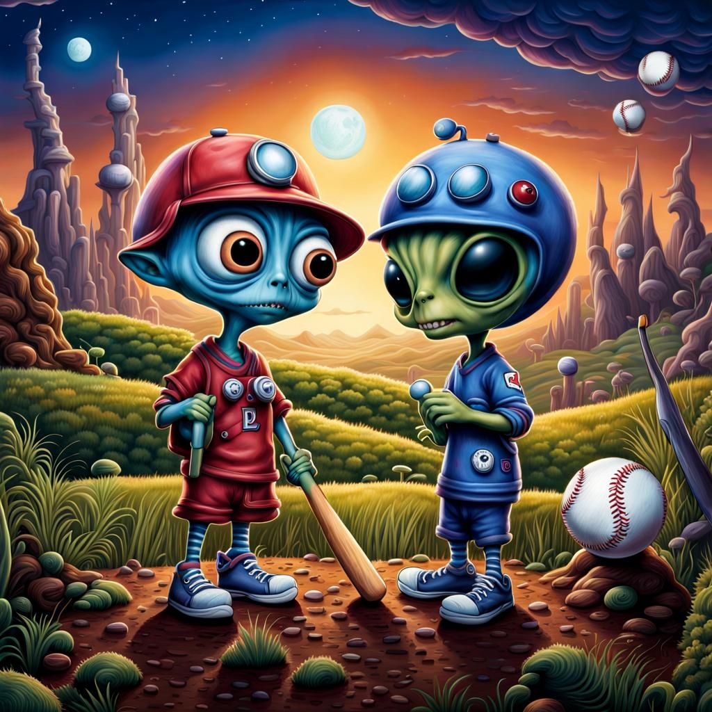 Aliens Play Baseball in Tim Burton Style