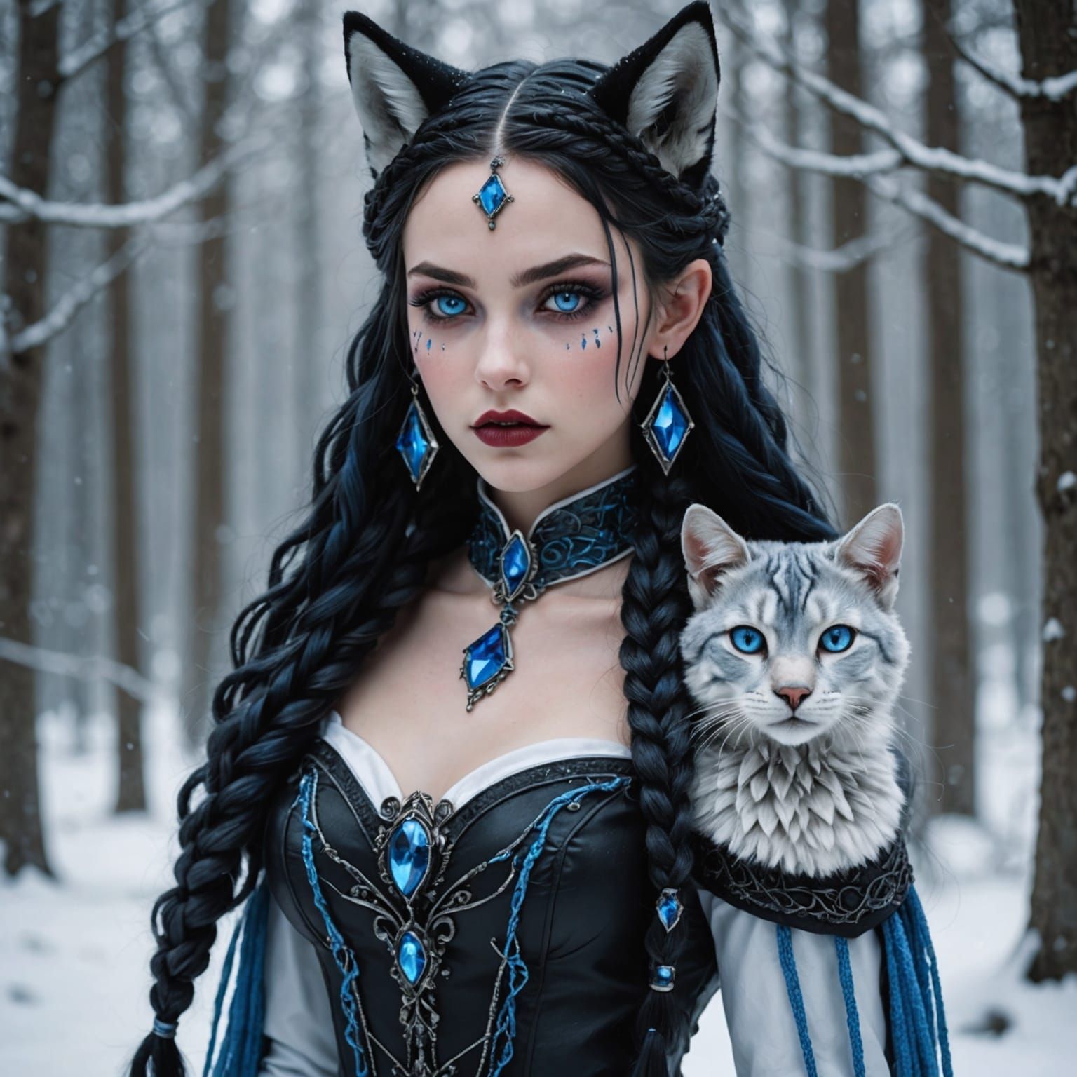 Realistic Wolf-Cat-Elf Girl Portrait in Fantasy Art