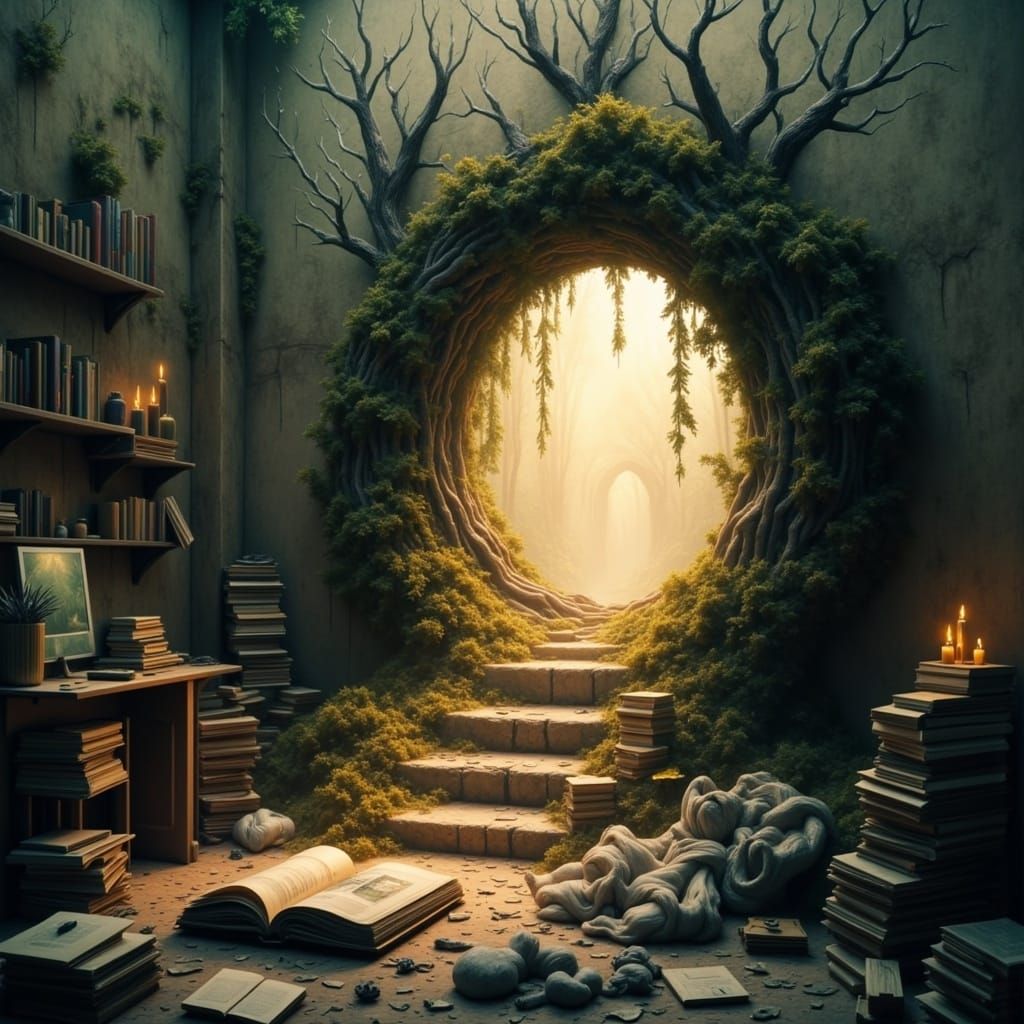 Mystical Portal Unfolds in Dreamlike Bedroom Sanctuary