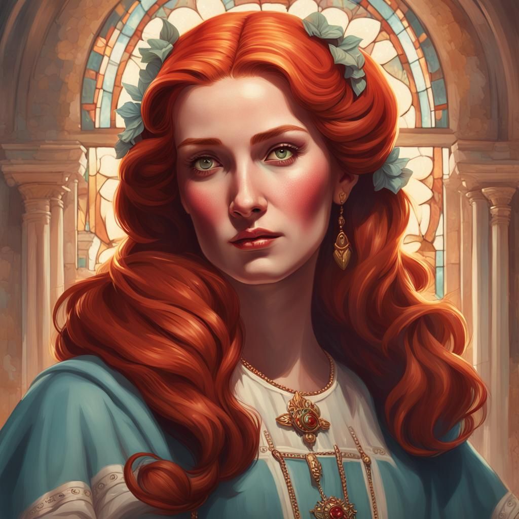 Redhead Virgin Mary as 1950s Housewife Portrait