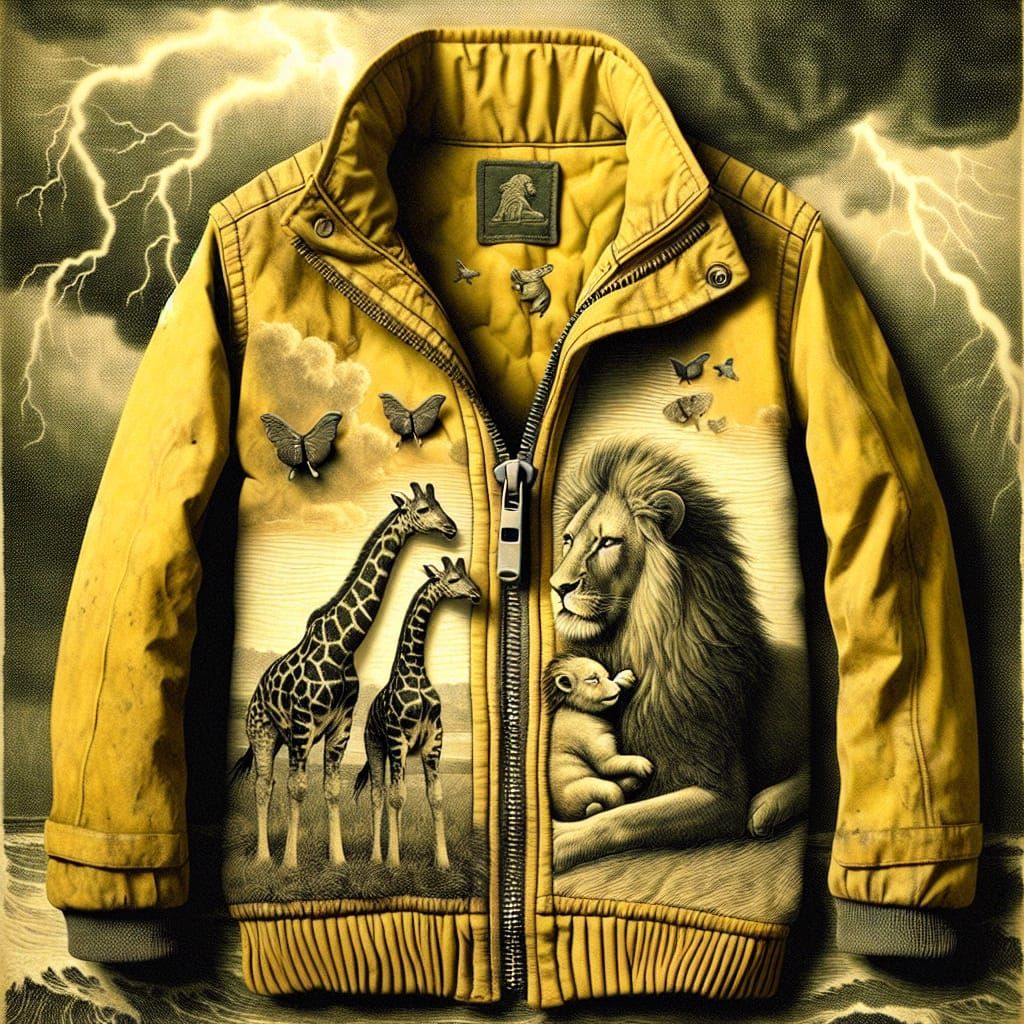 Weathered Jacket with Giraffes in Durer Style