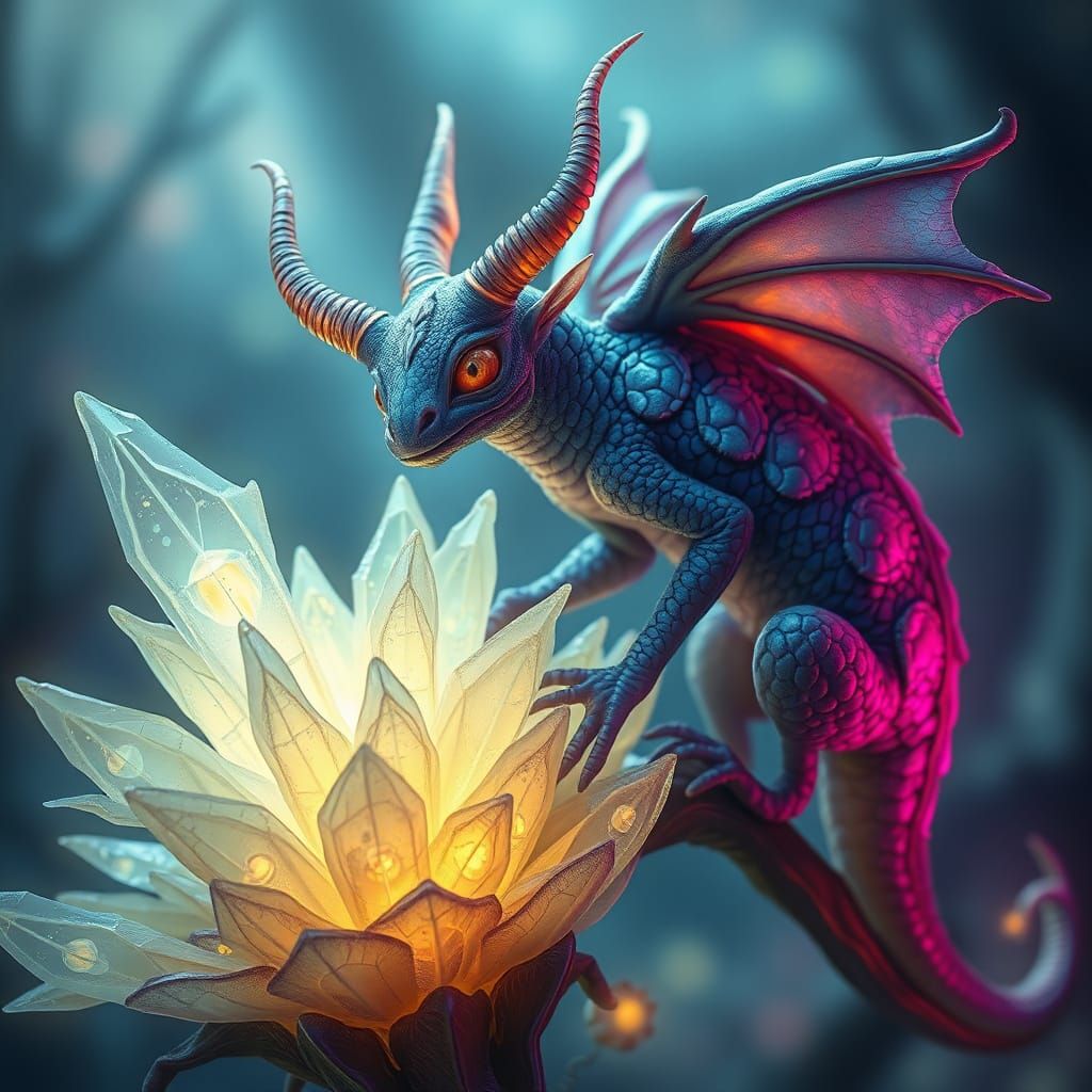 Fantastical Creature on Luminous Plant