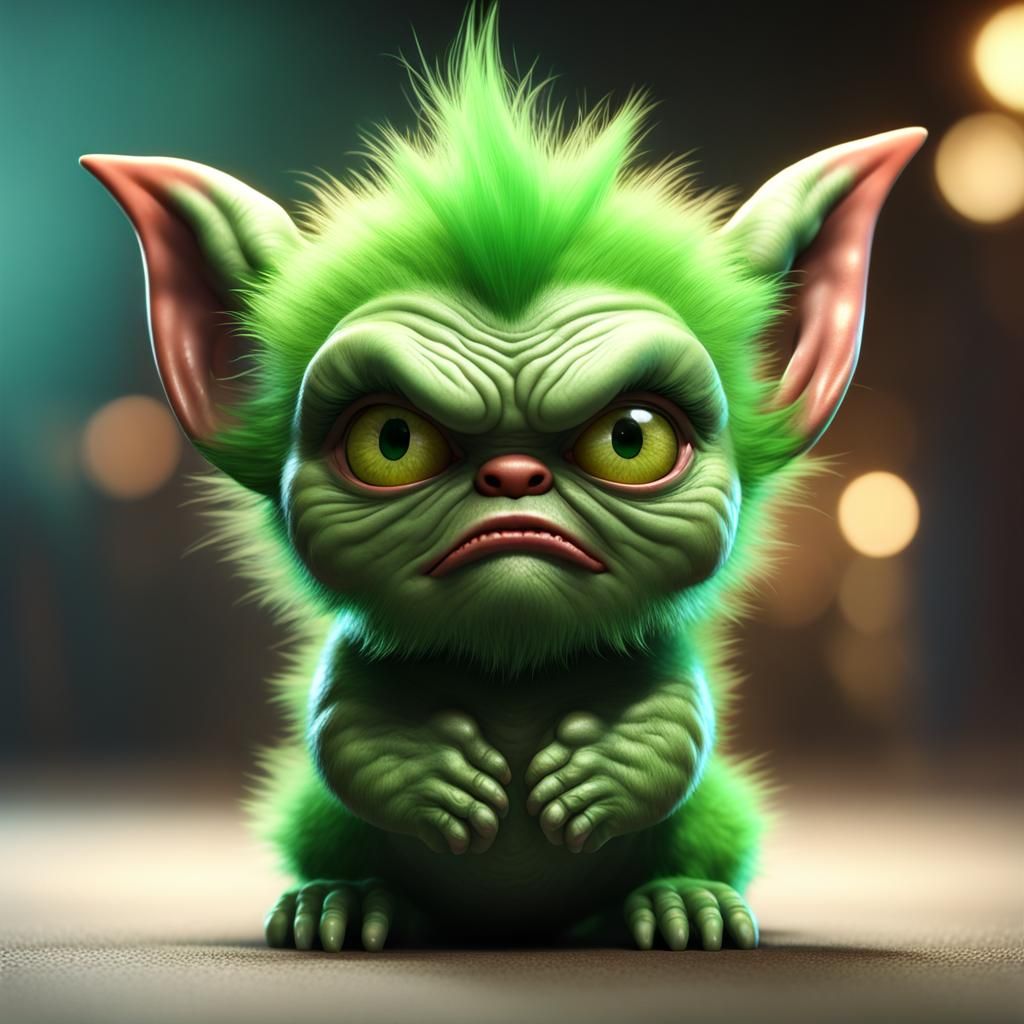 Hyperrealistic CGI: Angry Green Gremlin Imp Portrait