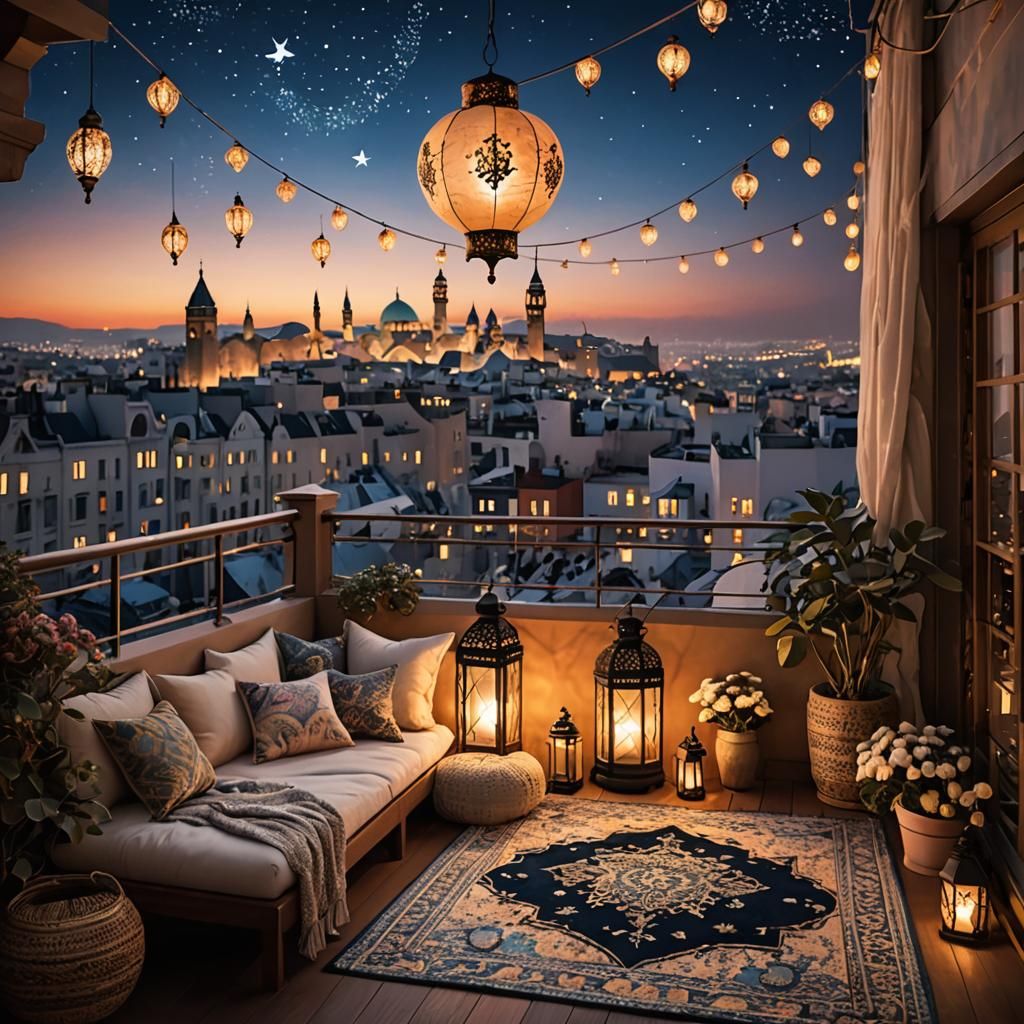 Cozy Rooftop Corner with Floral Accents and City View