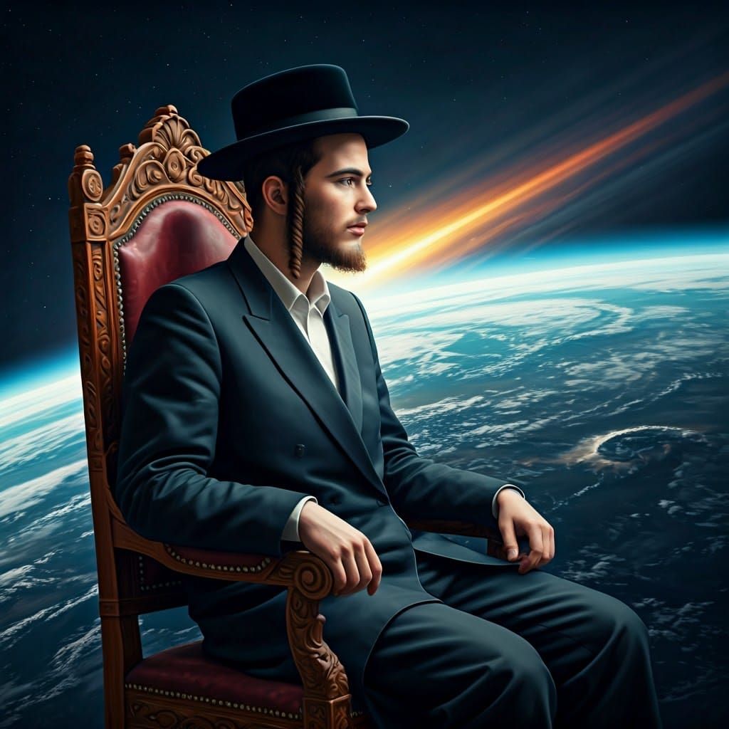 Orthodox Jewish Man Above Earth in Splash Art Style