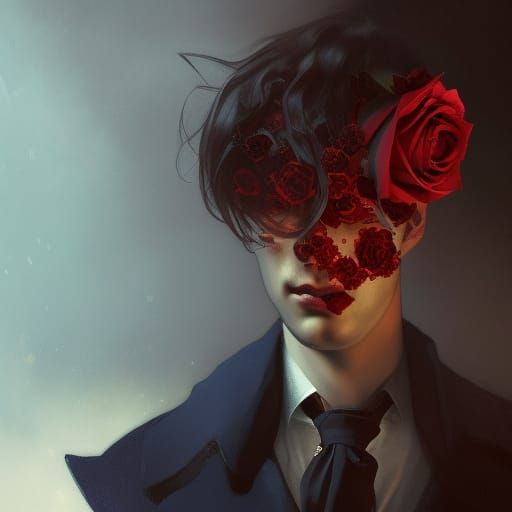 Sad Gothic Portrait with Roses in Victorian Style