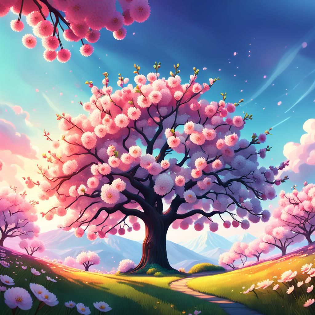 Blooming Cherry Tree in Pixar-Inspired 3D Art