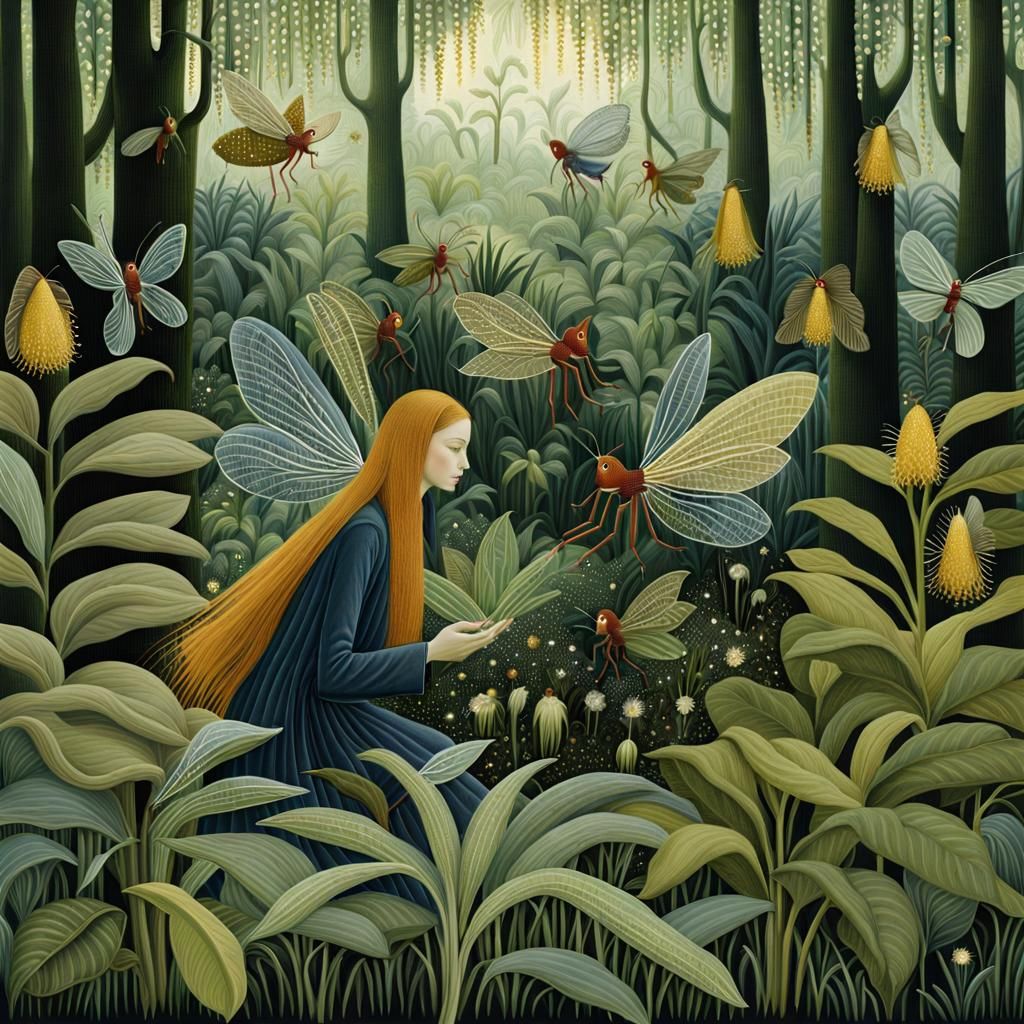 Bulbophyllum Binnendijkii Collage with Fairies in Digital Ar...