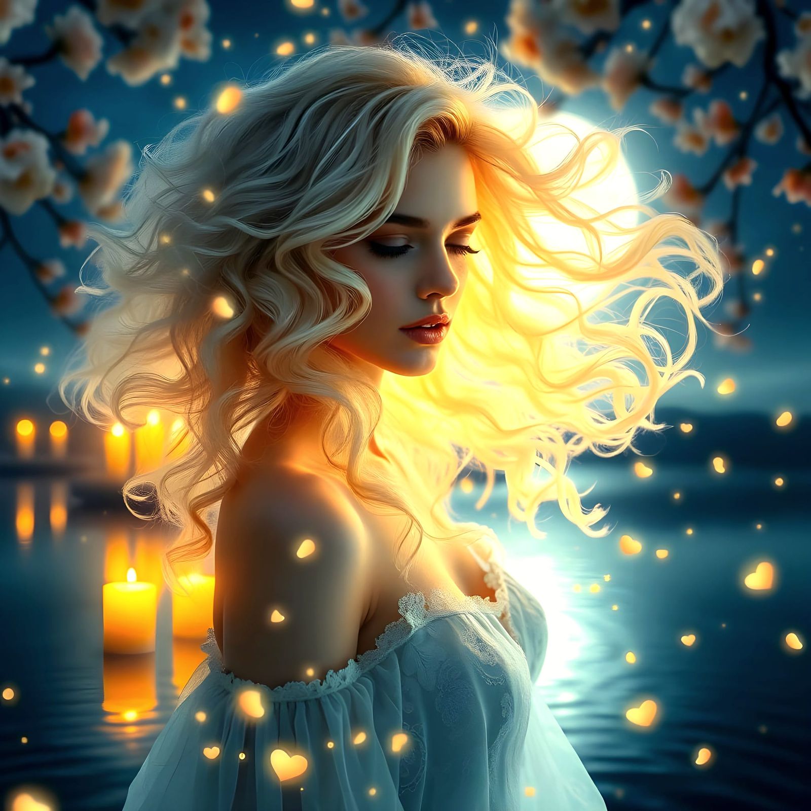 Enchanting Glass Goddess Takes Flight Under Full Moonlight