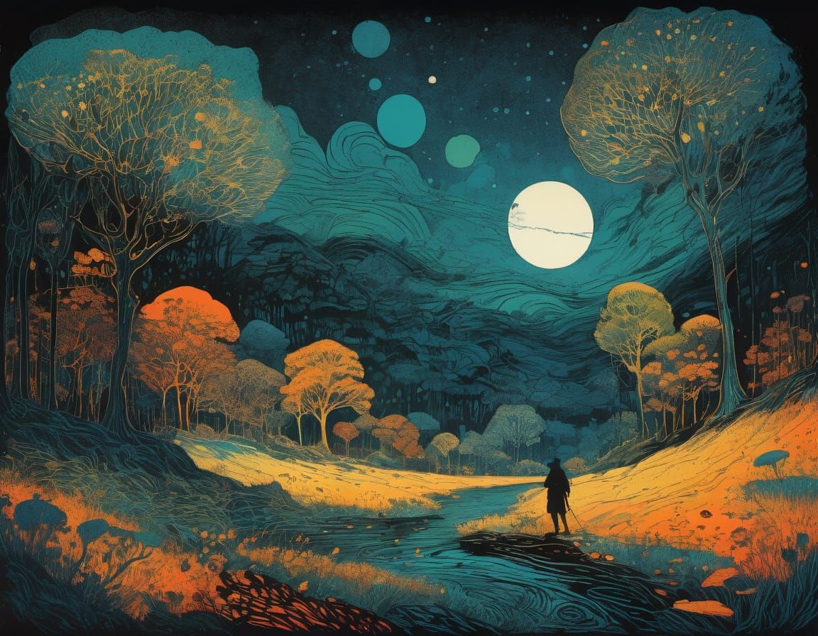 Vibrant Etching in Tertiary Colors