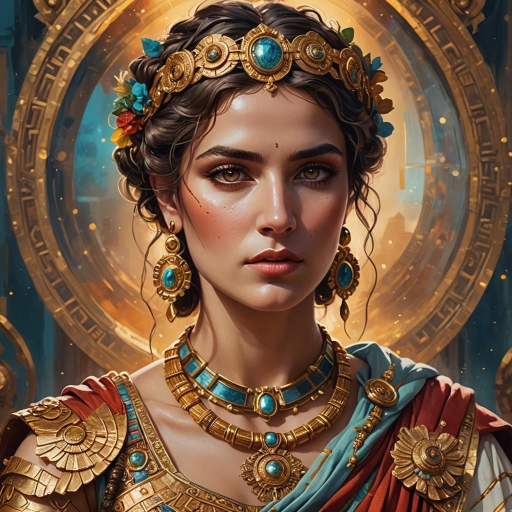 Roman Woman with Futuristic Jewelry: Hyperrealistic Portrait