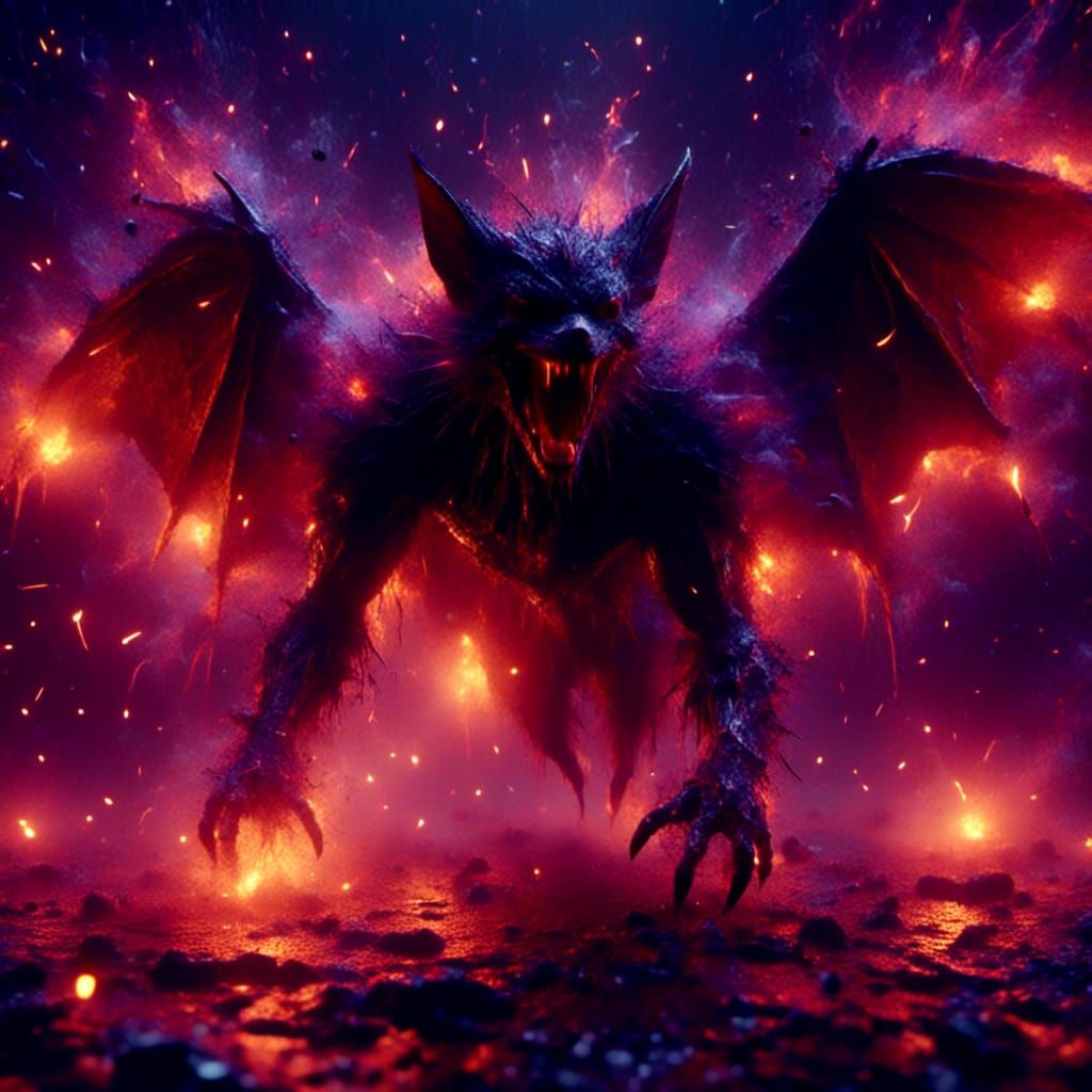 Molten Lava Vampire Bat in Dark Fantasy Style