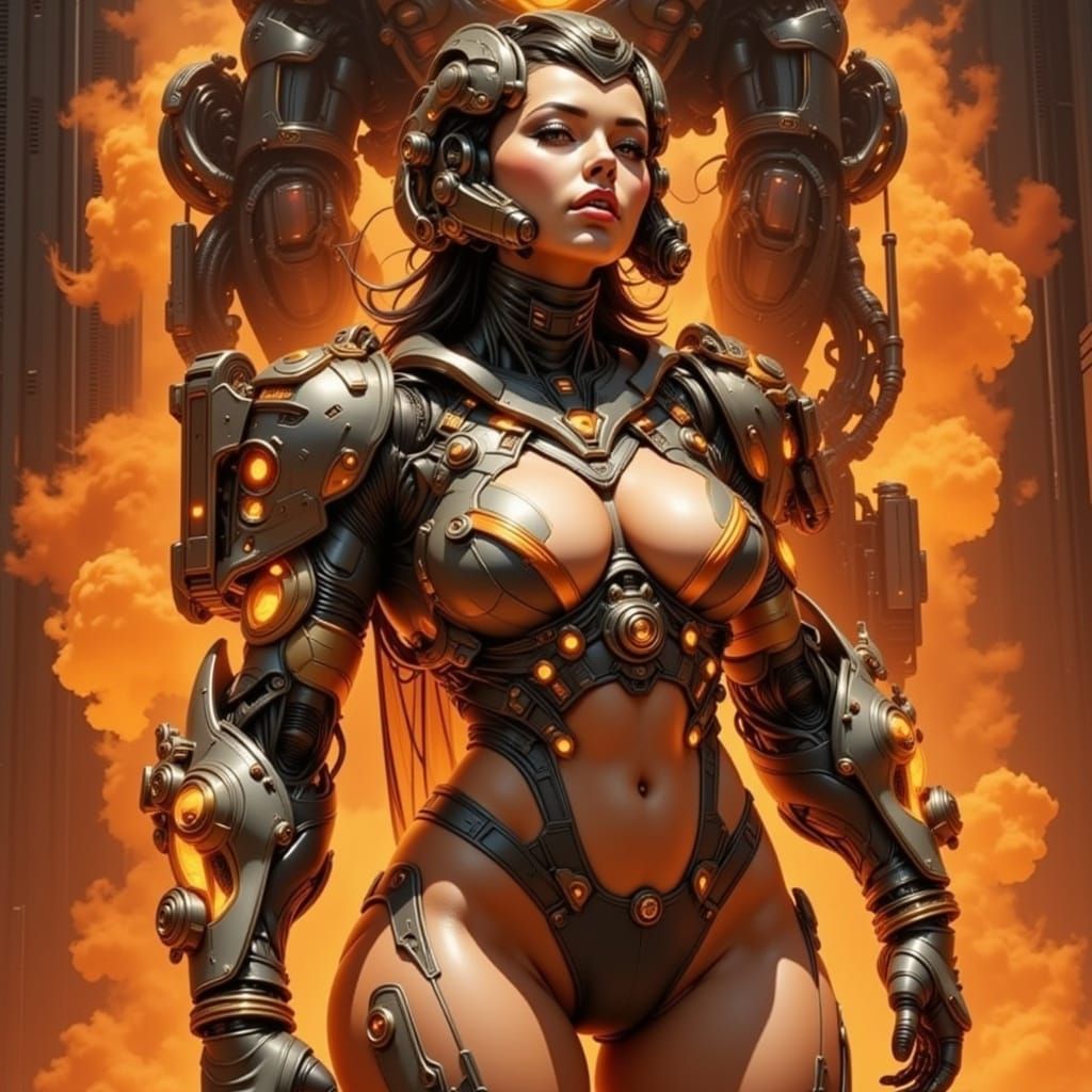 Retro-Futuristic Cyborg with Kintsugi Mechanical Enhancement...