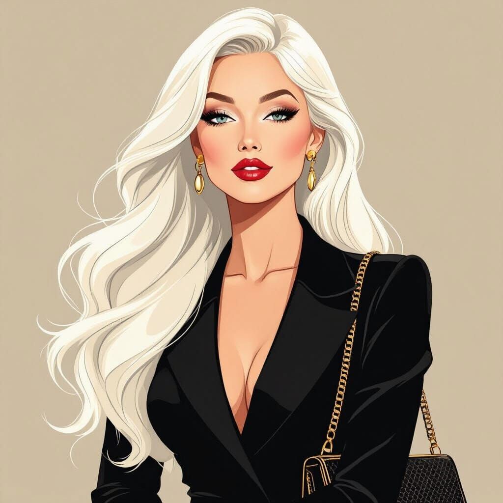 Elegant Woman in 1980s Retro Fashion Style