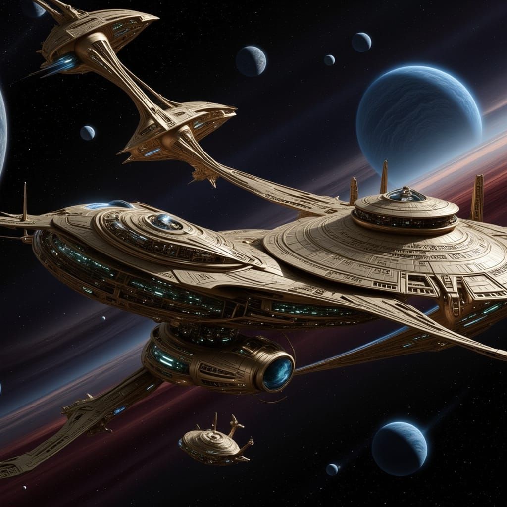 An exotic spacecraft that looks like a dragonfly cruising th...