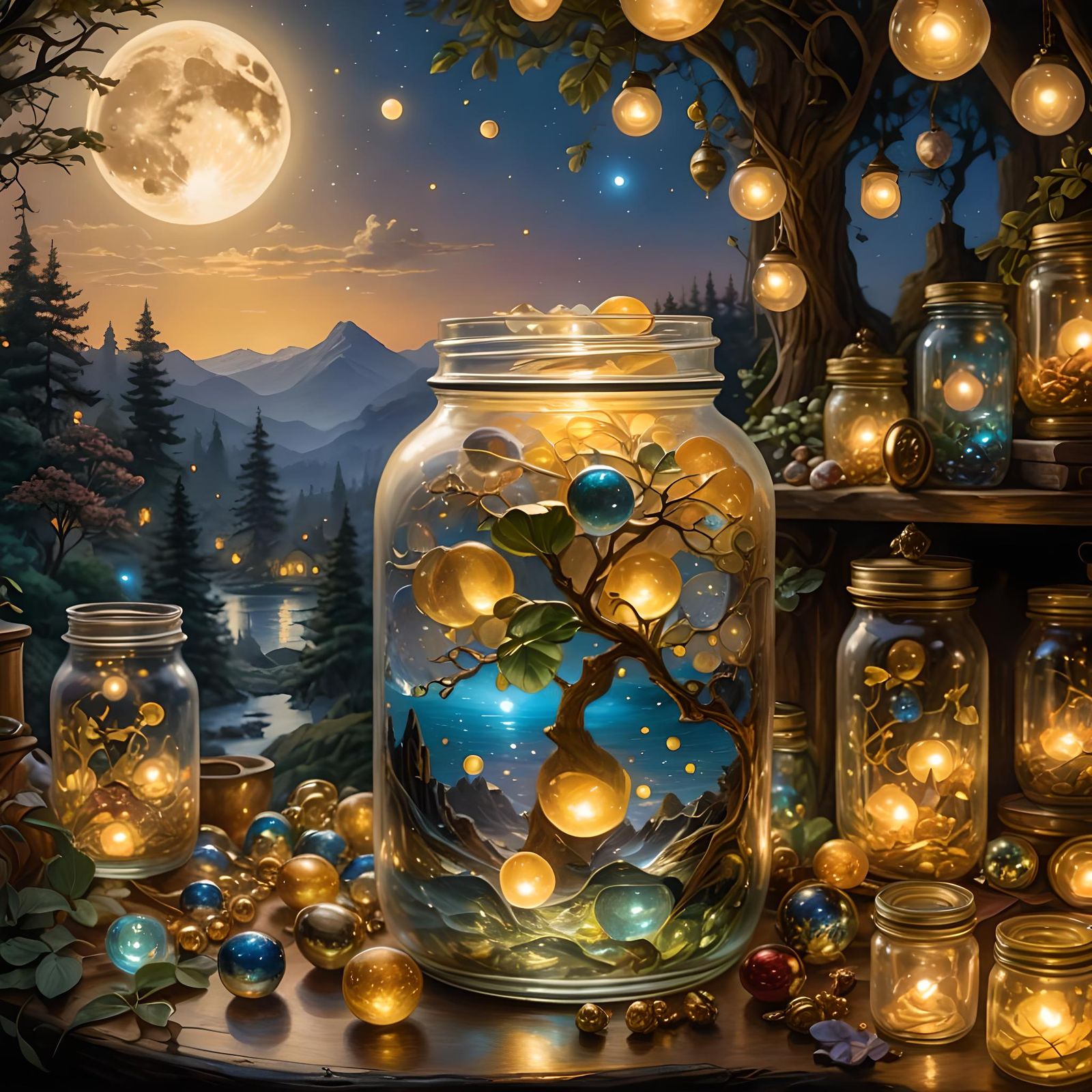 Magical Jar of Moonbeams: Surreal Fantasy Art
