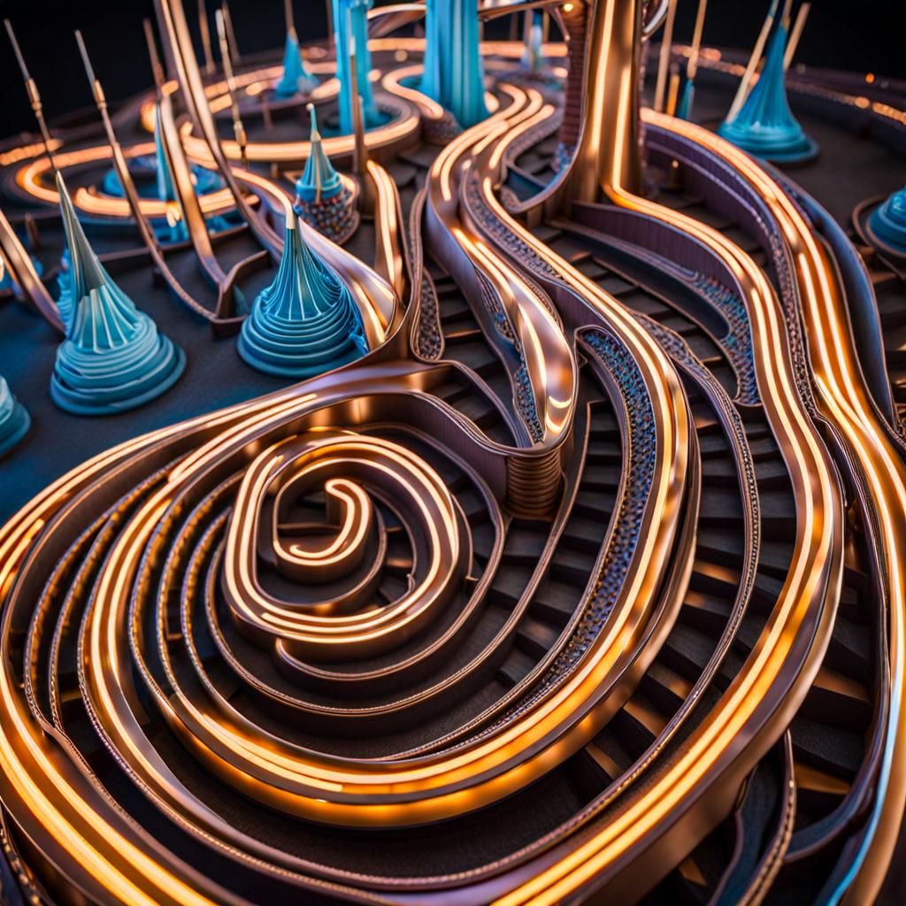 Futuristic 3D Roller Coaster Pinball Track Landscape