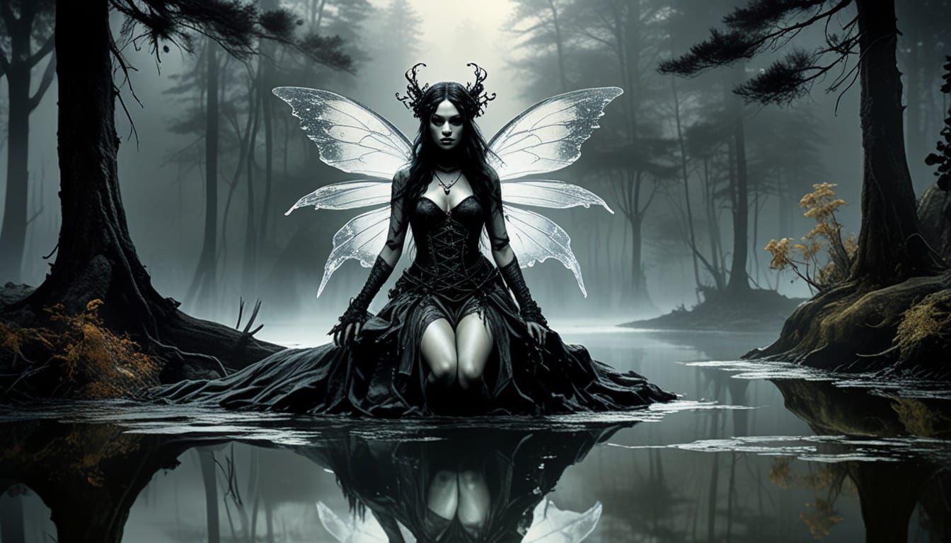 Gothic Fairy in Eerie Misty Forest