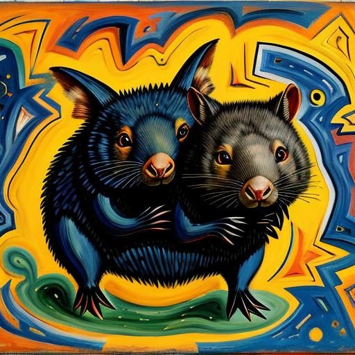 Wombat Dissolving into Words in Cubist Style